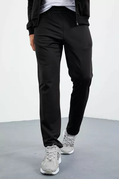 Черен Изправена яка Цип Стандартен модел Класически Мъжки Анцуг Комплект - 