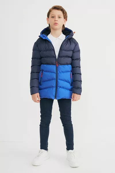 Manteau à capuche d’hiver coupe-vent en fibres épaisses remplies de fibres marines pour garçon