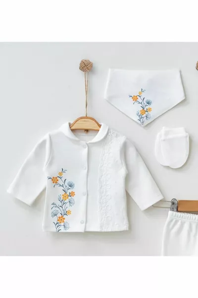 Baby Girl Hospital Outlet Lace Ivy Flower Printed White Newborn Set 0-3 Months