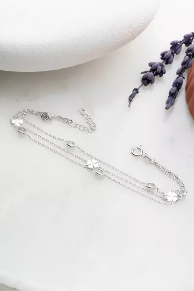  стерлингово сребро 3-редова верижка Цирконова каменна детелина гривна