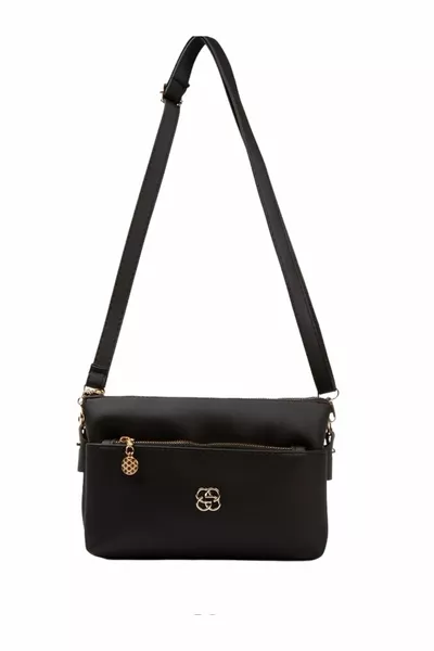 Hub Black Quality Leather 3 Vaks Dames Schoudertas