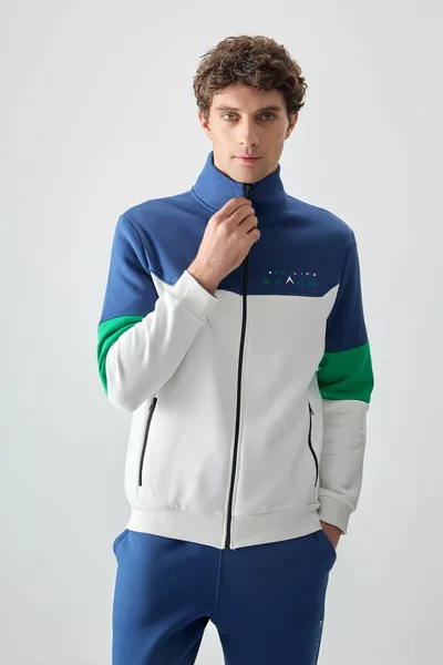 Ecru - Set tuta da uomo con colletto rialzato indaco con stampa sfumata a colori con motivo standard dettagliato - 