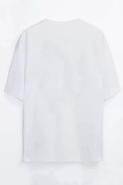 Retro Catzilla Printed Unisex White Oversize T-shirt