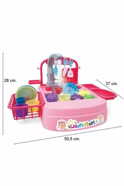 Modern Fountain Sink Set Pink Battery Kitchen Toy Set