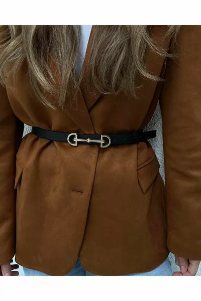 Long Double Buckle Belt 2cm Black