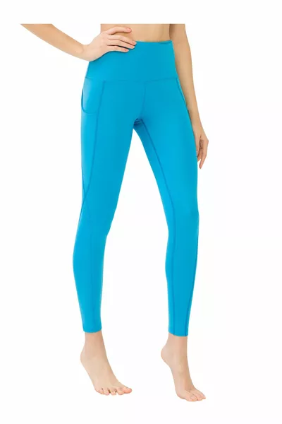 Türkisfarbene Damen Leggings mit hoher Taille und zwei Taschen