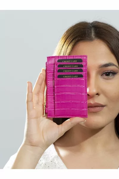 Paris Fuchsia Damen-Kartenetui mit Reißverschluss