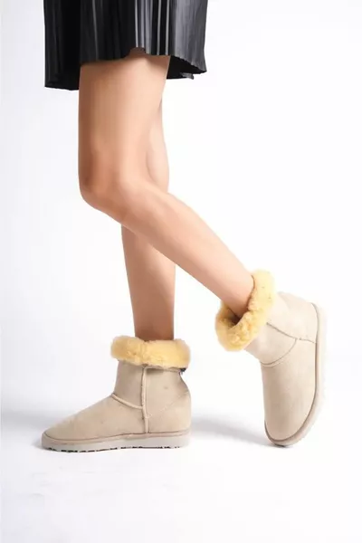 Stivali medi in piuma beige