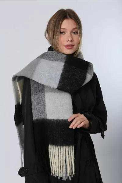 Sciarpa nappa larga morbida calda inverno - sciarpa a righe bianco crema nero 