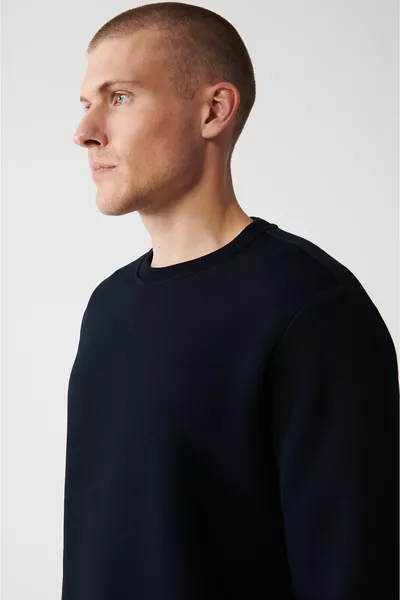 Marineblaues 3-Faden-Sweatshirt aus Baumwolle mit Rundhalsausschnitt für Herren 