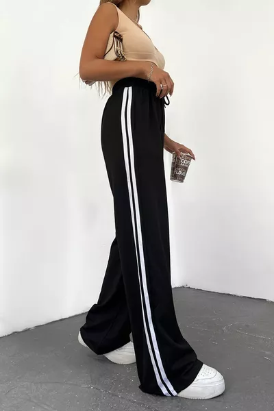 Schwarze saisonale Damen-Jogginghose mit hohem Bund und weitem Bein