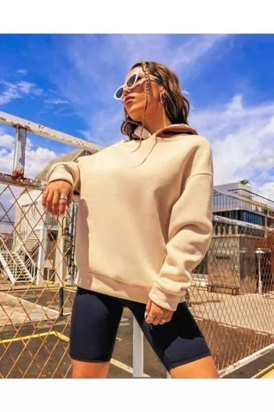 Unisex Oversize Beige Leefbaar Californisch Rug Bedrukt Bruin Sweatshirt met Capuchon