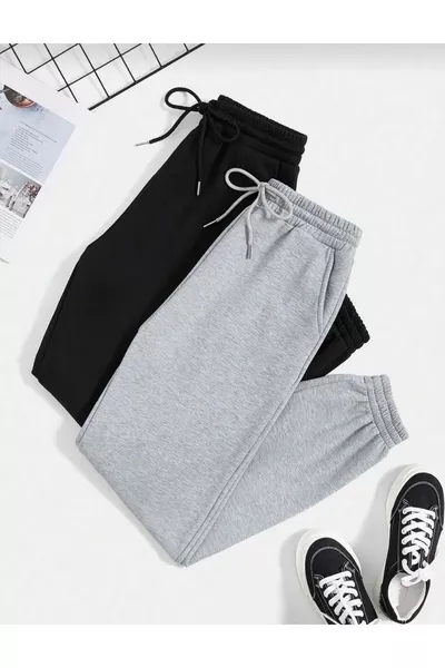 2 Pantaloni da jogging - nero e grigio con polsini elasticizzati e vita alta