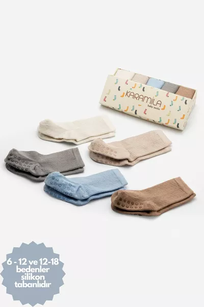 جوارب طفل قطنية طبيعية من البامبو بلا خياطة - جوارب حديثي الولادة (لمن هم أكبر من 6 أشهر مع قاعدة سيليكون مانعة للانزلاق)