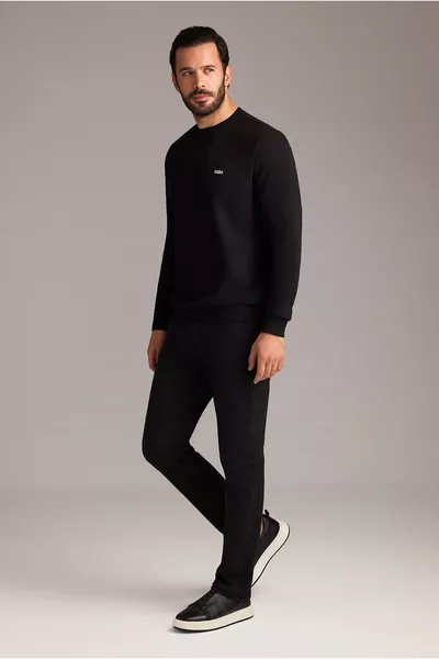 Crew Neck Regular Fit Embroidered Cotton Sweatshirt