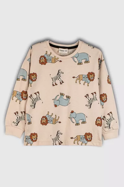 Cute Animal (Lion-Zebra-Elephant) Patterned Boys' Pajama Set