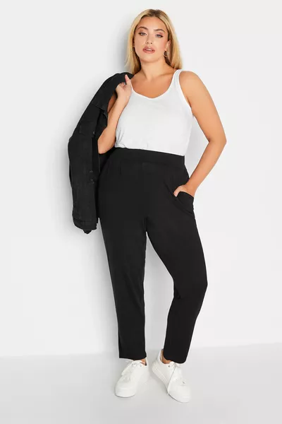 Plus Size Pocketed Elastic Waist Stretch Slim Fit Trousers 