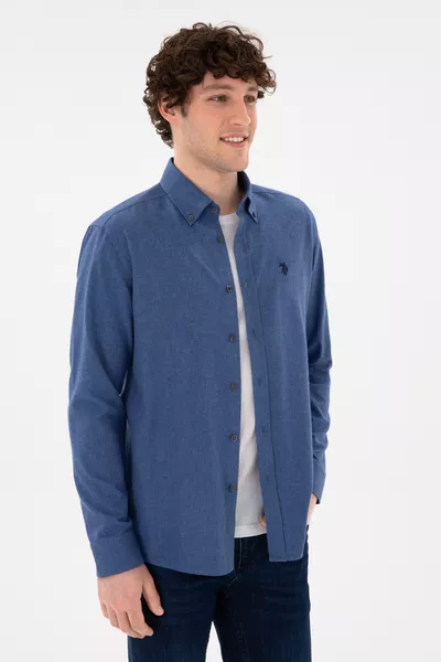 Chemise basique à manches longues pour homme Indigo 