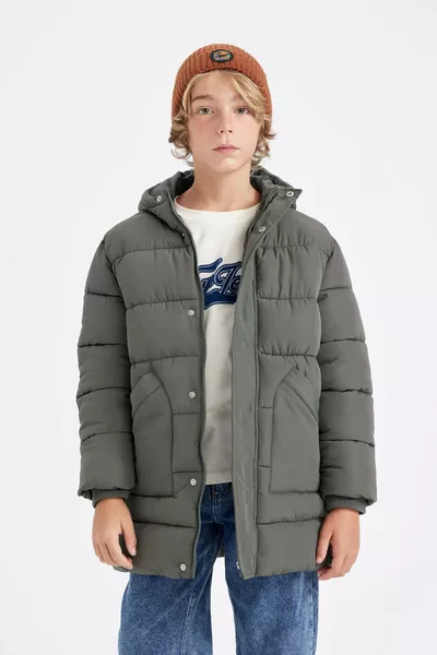 Boys' Water-Repellent Hooded Parka with Zipper, Snap Closure, and Pockets WN
