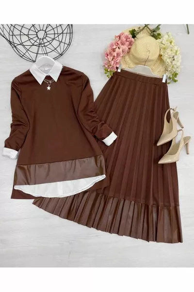 Ensemble avec jupe à détails en cuir