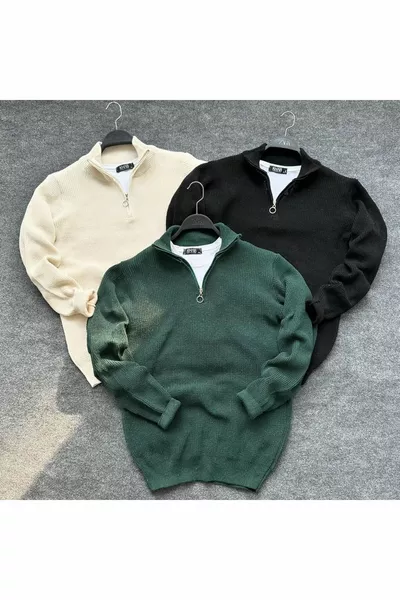 عبوة ثلاثية من الكنزة المحبوكة بسحاب نصف