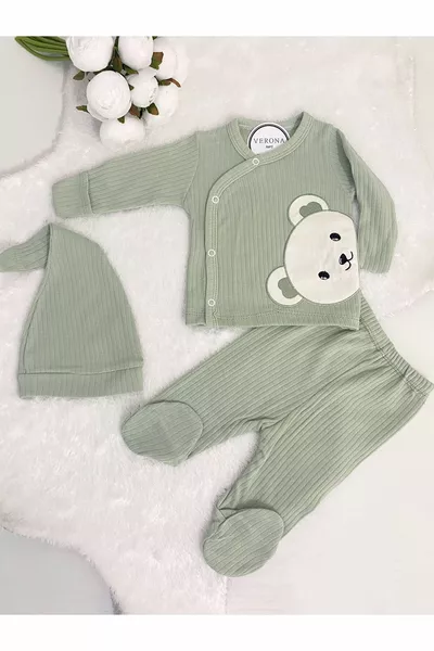 Baby Boy 3-Piece Hospital Exit Set with Teddy Bear Detail Newborn Outfit 0-3 Months cm Organic Cotton