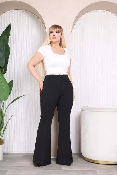Plus Size Black Spanish Flare Fabric Pants