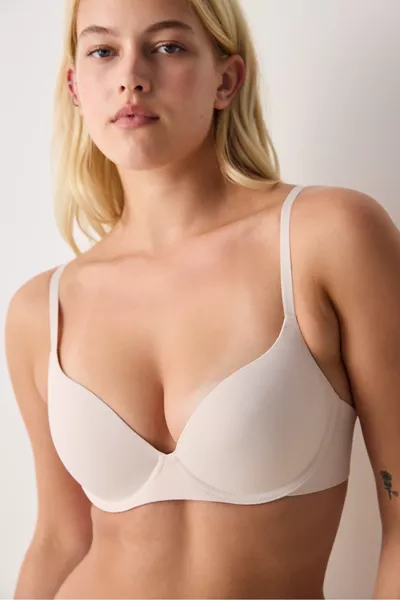 Liny Ribbed Underwire Open Beige Bra
