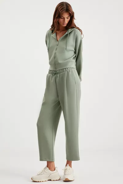 Gıada Kadın Beli Lastikli Kısa Rahat Paçalı Relaxed Fit Organik Pamuklu Mint Yeşil Eşofman Altı