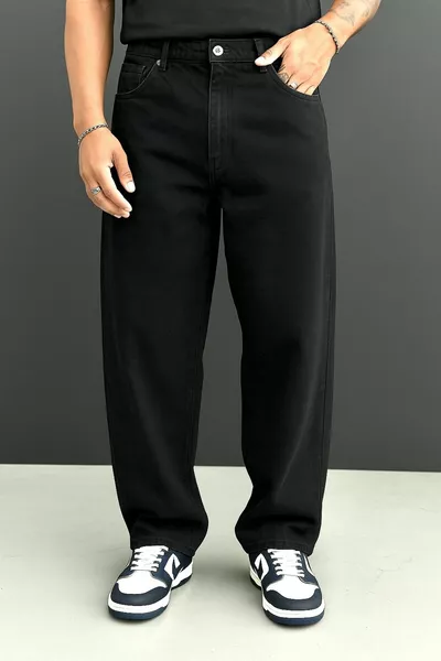 Men's Black Baggy Fit Non-Stretch Comfortable Cut Jeans