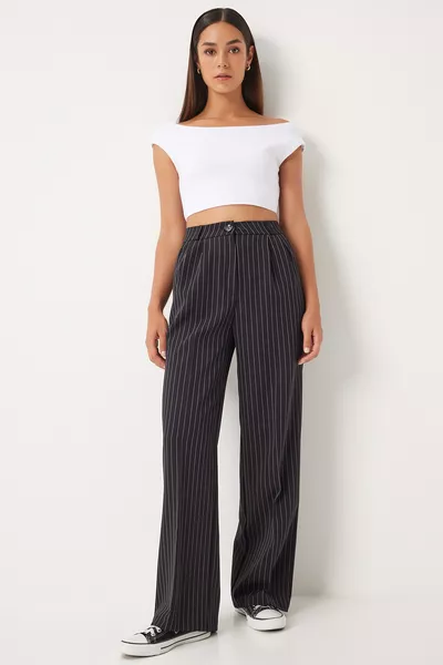 Women's Black Pinstripe Masculine Palazzo Pants 