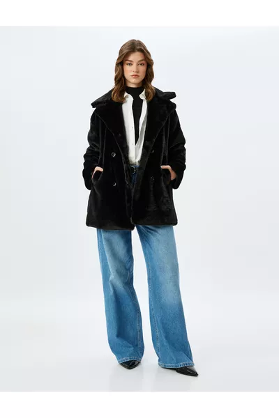 Manteau en peluche croisé à boutons avec poches