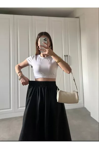 Elastic Waist with Pockets Poplin Skirt