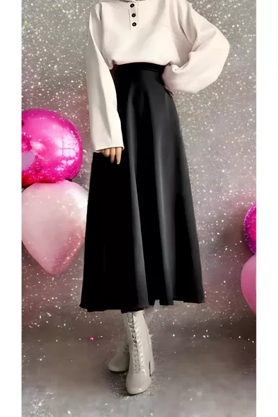 Puff Scuba Black Skirt with elastic waist,  cm long