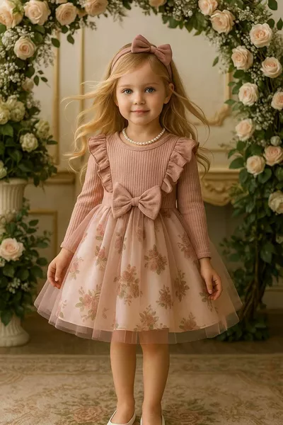 فستان أميرة أنيق للبنات، زهري فاتح، مزين بالورود والتول، هدية عيد ميلاد أو مناسبة خاصة، رسمي أو يومي