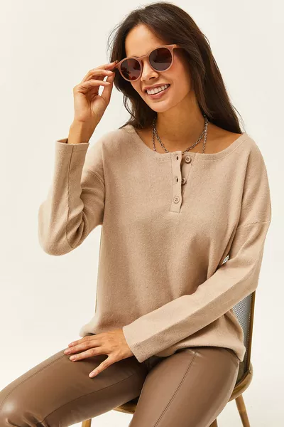 Женский рыхлый свитер с пуговицами из камня, с начесом 