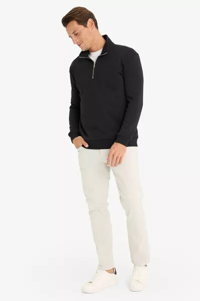 Comfort Regular Fit Удобная модель с молнией, воротник-стойка, базовый однотонный свитшот AU