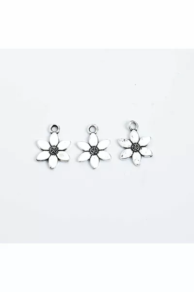 5 قطع - رأس معدني بنقشة زهرة الأقحوان مقاس  مم، مواد للحُلي، مطلية بالفضة