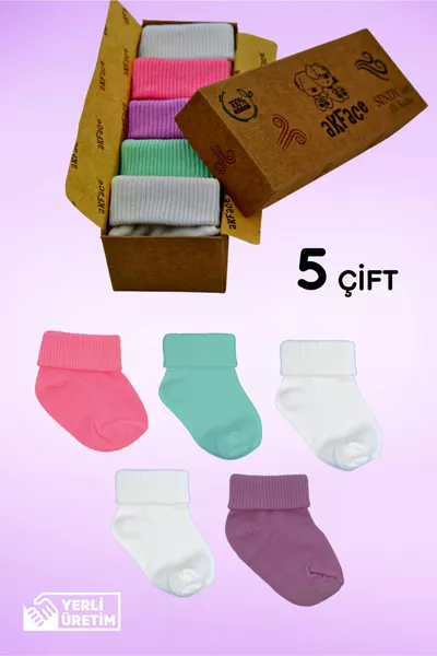 Sindy Soft Organic Cotton 5-Pack Boxed Washed Newborn Baby Girl Socks 0-6 Months