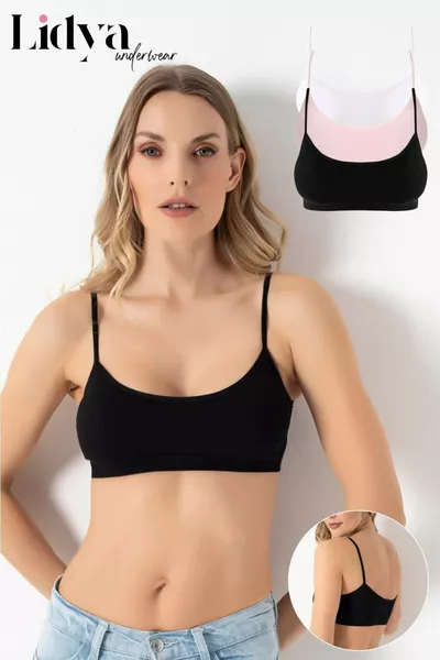 حمالة صدر نسائية بثلاثة ألوان أسود وأبيض وزهري مع حمالات رفيعة وبطانة