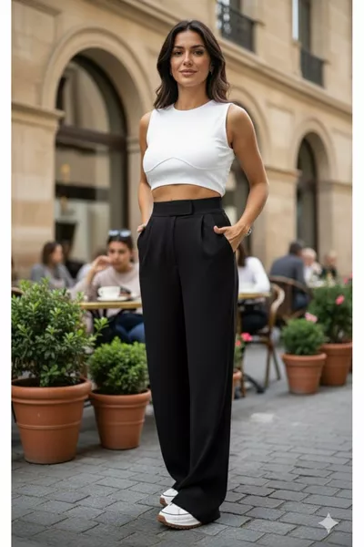 بنطال بالازو نسائي بإغلاق لاصق وليكرا