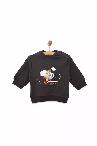 HelloBaby Boys' Sweatshirt with Fleece Lining, Snaps, Crew Neck, Long Sleeve, Dark Gray