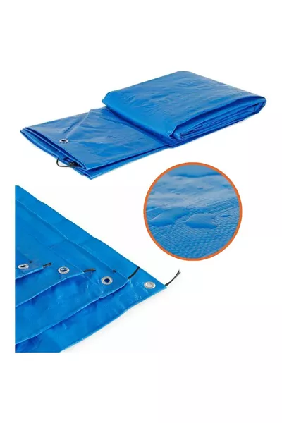 خيمة مقاومة للماء بلون أزرق بحجم 4م × 6م مع قماش مقاوم للمطر ومظلة