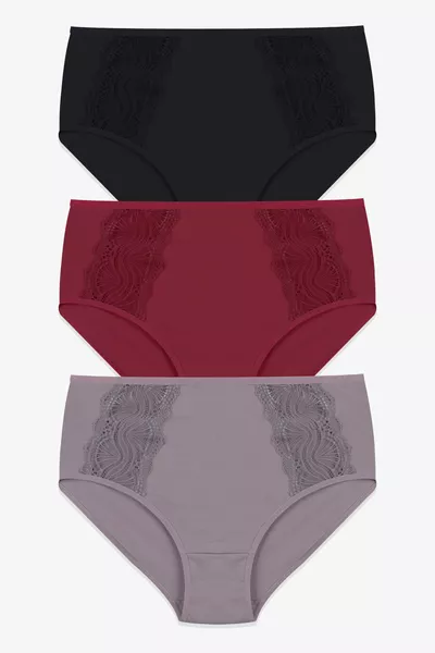 Women's 3-Pack Cotton Panties with Lace Detail