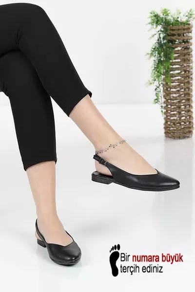 Women's Misty Black Leather Back Open Pointed Toe Daily Flats
