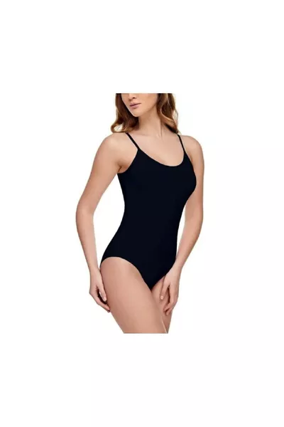 Damen Schwarzer Body mit Trägern und Druckknöpfen, 6er Set