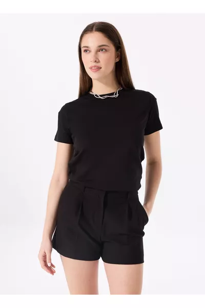 T-shirt Femme Col Rond Noir Uni TENGIZ