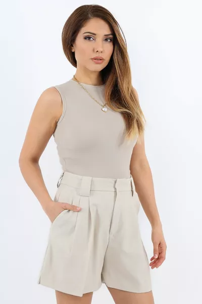 Женская майка с закрытым воротником, из хлопка, бежевого цвета, с длинными рукавами, в рубчик