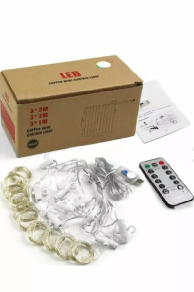 Штора с пультом управления 8 различных режимов 3м x 3м ( см x  см) светодиодная, USB, 