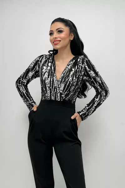 Top Pailletten Unterer Kreppstoff Jumpsuit - SILBER